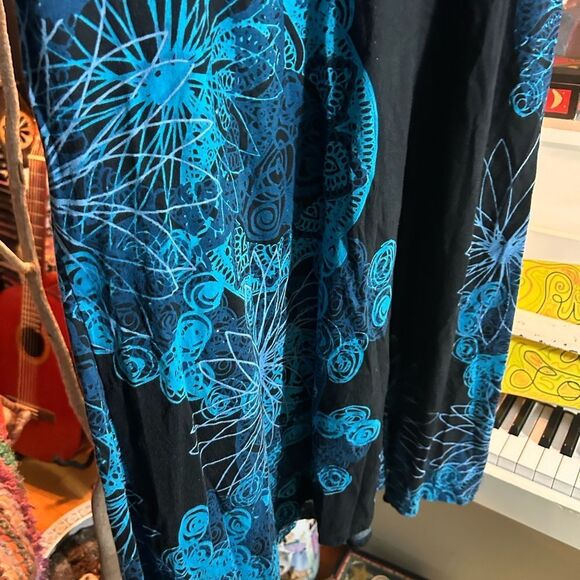 Leopards & Roses Elegant Boho Asymmetrical Black and Blue Dress XL - Picture 13 of 16